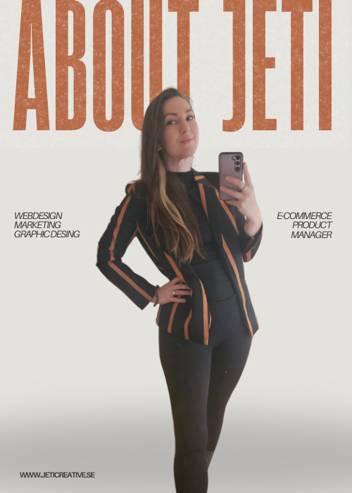 Stor text på övre delen " ABOUT JETI" i center av bilden en urklipp siluett bild av jeti.